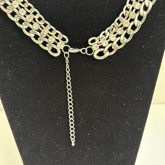 Chunky Chain Link Rhinestone Triple Strand Silver Tone Choker Necklace 15โ - Picture 5 of 6